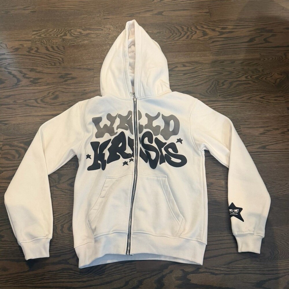 Wild Kratts Hoodie Boys M White Full Zip Graphic Logo Stars Kangaroo